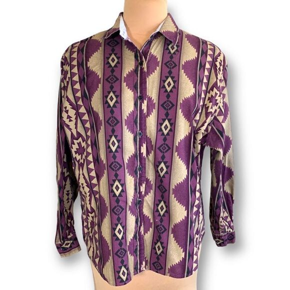Vintage Roper Shirt Purple Tan Southwestern Oversized Striped Tribal Aztec Print - Picture 5 of 12